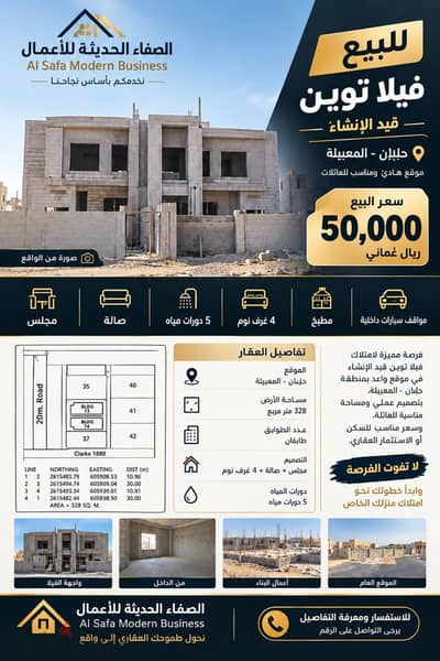 فيلا للبيع قيد الإنشاء بمنطقه حلبان المعبيلة| 50 الف فقط | مساحة 328 م