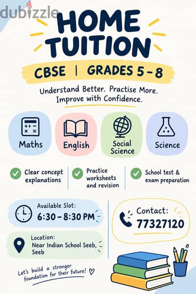 CBSE Tuition Grades 5-8 Near Indian School Al Seeb