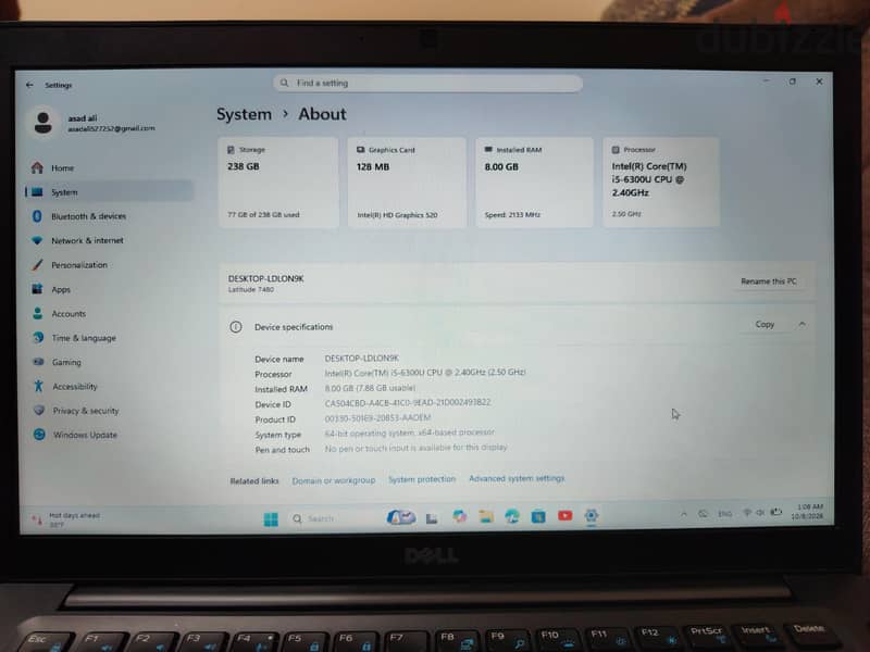 Dell Latitude 7480  8/256 8