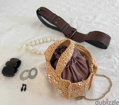 costume jewellery accessories, belt and bag