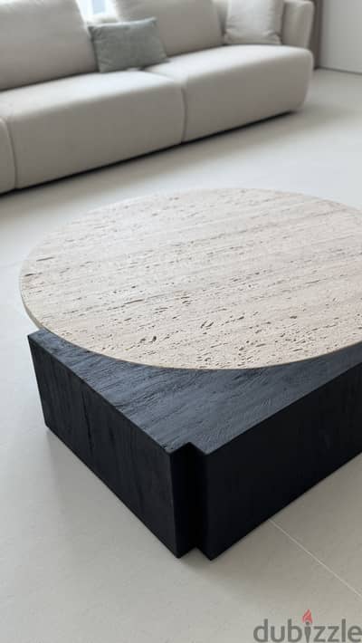 Travertine & Wood Coffee Table