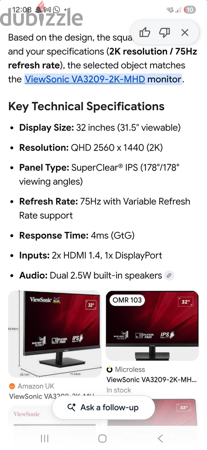 ViewSonic VA3209-2K-MHD for sale perfect condition 3