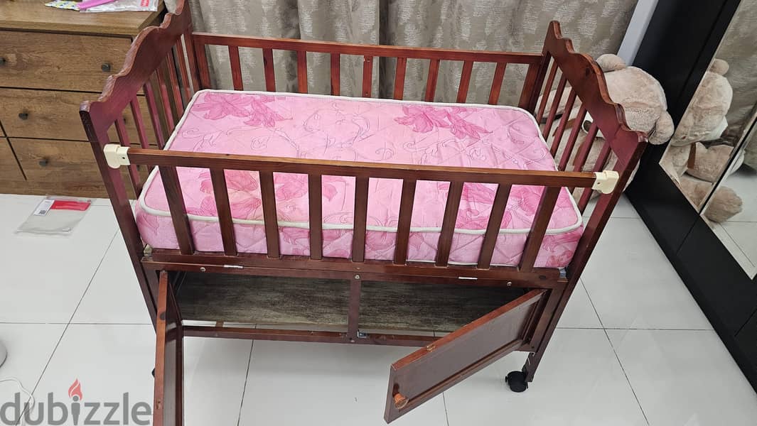 Baby Crib with side opening and bed and storage Hardly used negotiable 1
