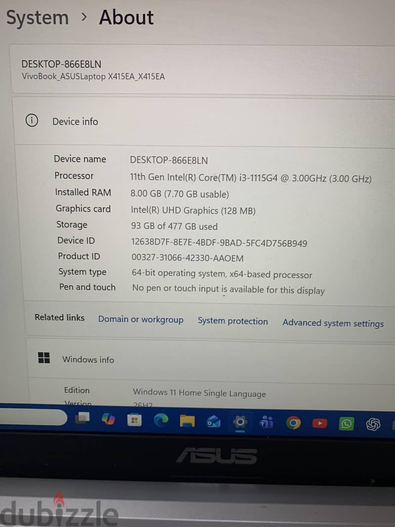 Asus laptop i3 th 11 Gen windows 11 home 7