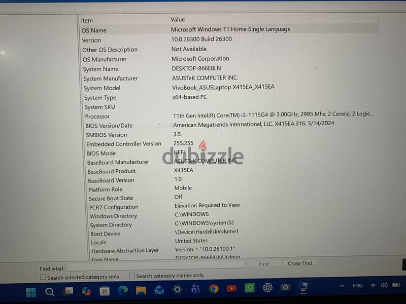 Asus laptop i3 th 11 Gen windows 11 home 8