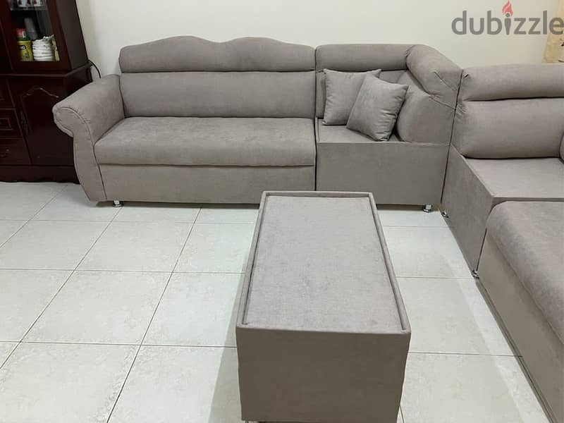 Freshly Refurbished 6+2 Majlis L-Shape Corner Sofa Set + Matching Ottoman Table (Pristine Condition) 2