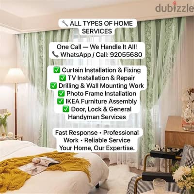 curtain/TV/photo fix in wall/IKEA fix,carpenter work/drilling work/etc