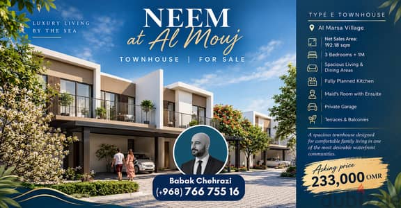 3+1BR Townhouse in NEEM, Al Mouj | 192.18 sqm | 233,000 OMR