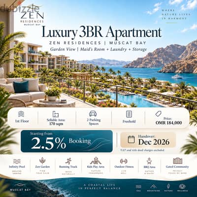 Luxury 3BR Apartment + Maid’s Room | Muscat Bay | Freehold | Garden View