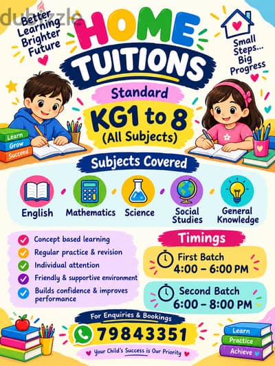 Home tutor                        Kinder garden to 8th std all boards.