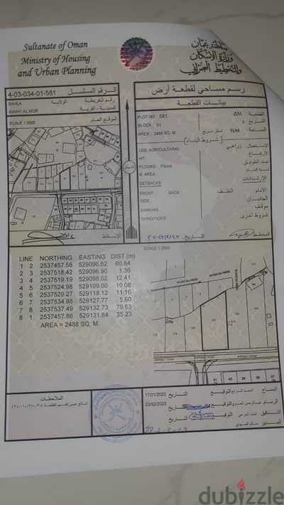 ارض بمساحة 2488 متر مربع ببهلاء