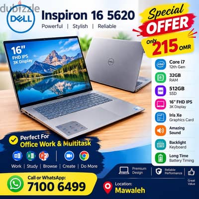 Dell inspiron 16 5620 Core i7 12th Gen | 32GB RAM | 512GB SSD |