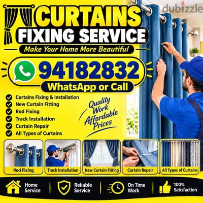 curtains fixing service all Muscat WhatsApp or call. 94182832