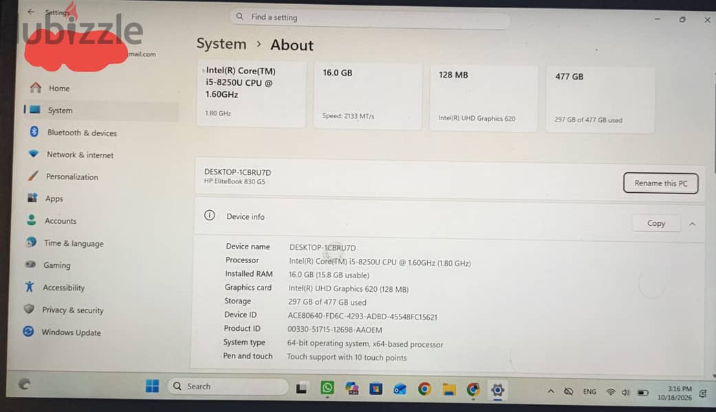 HP Elitebook G5 830 Touch screen 2