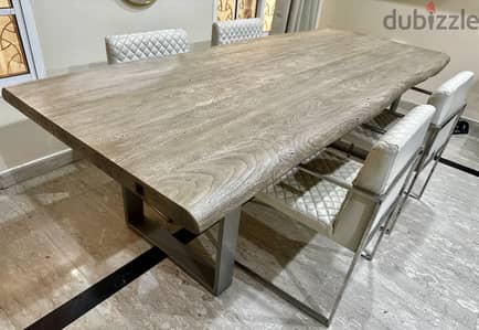 Marina home natural wood table and 4 leather chairs