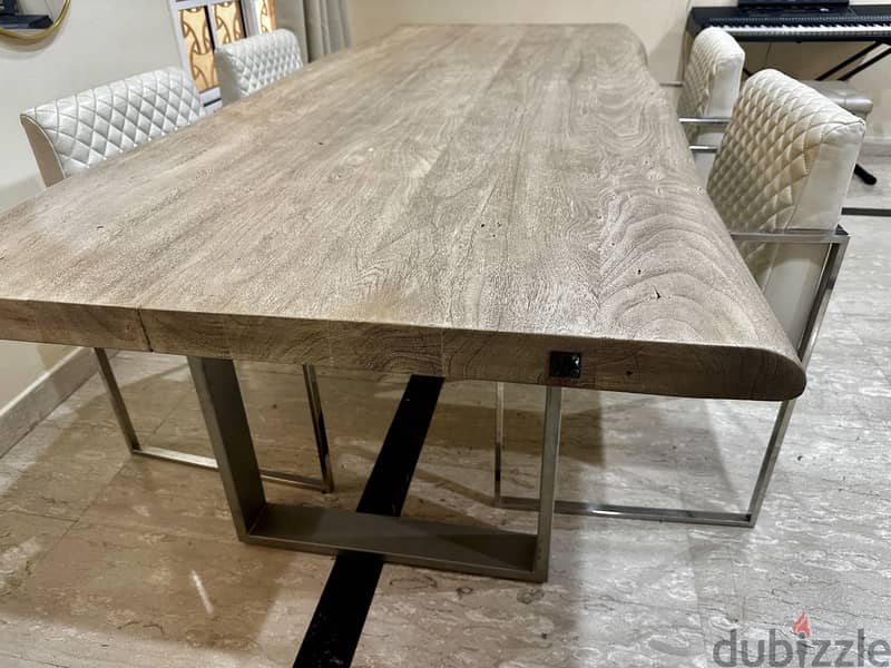 Marina home natural wood table and 4 leather chairs 2