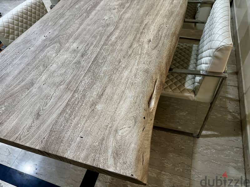 Marina home natural wood table and 4 leather chairs 7