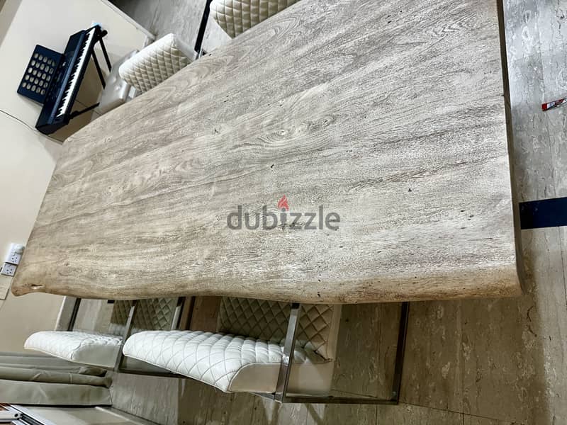 Marina home natural wood table and 4 leather chairs 8