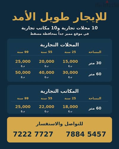 مكاتب ومحلات تجارية للأيجار طويل الأمد