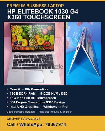 78426067 HP ELITEBOOK 1030 G4 X360 TOUCH SCREEN FULL HD TOUCH SCREEN CORE i7 8th GENERATION 16GB RAM