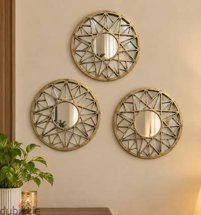 Elegant Gold Geometric Mirror Wall Décor – Set of 3