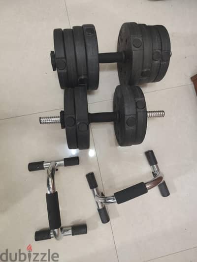 Adjustable Dumbbell Set with Weight Plates + Push-Up Bars