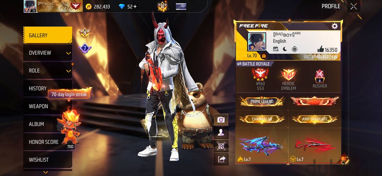 Free Fire I’d for sale 70 level 2