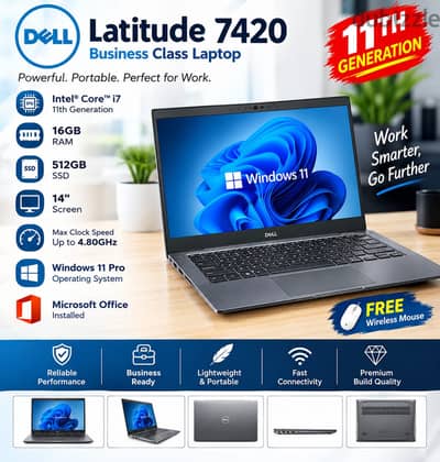 78426067 11th Generation Core i7 -16gb Ram 512gb ssd 14 inch Screen Windows 11pro Dell Latitude 7420