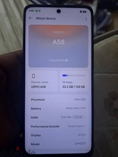 OPPO A58. nfc sported 8 ram 128 memery
