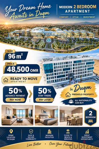  Ready-to-Move 2-Bedroom Apartment in Duqm, Oman | 96 SQM | 48,500 OMR | 50% Now, 50% Later