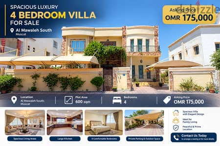 Luxury 4-Bedroom Villa for Sale | Al Mawaleh South, Muscat | 600 SQM | OMR 175,000