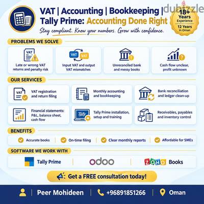 VAT | Accounting| Book Keeping | Tally PRIME installation and service