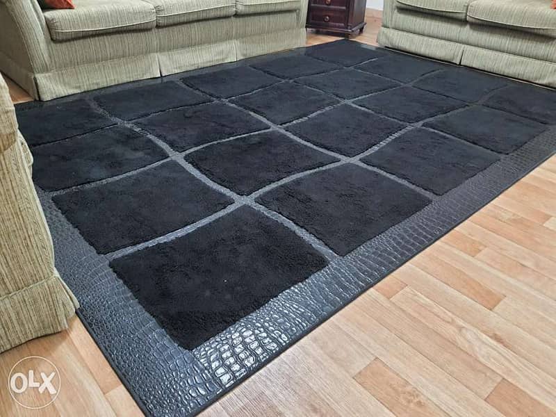 Black leather and soft fur carpet 1