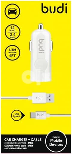 Budi Car Charger 1 USB & Lightning Cable - 062L (NEW)