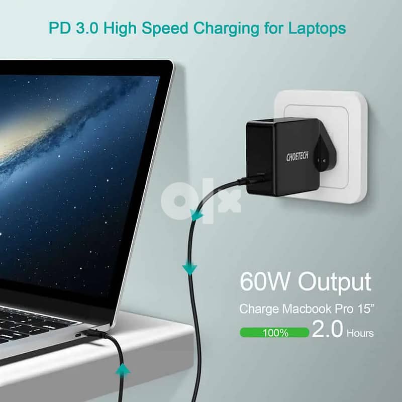 CHOETECH PD 3.0 60W USB C Charger Wall Charger Type C Fast Charging 3