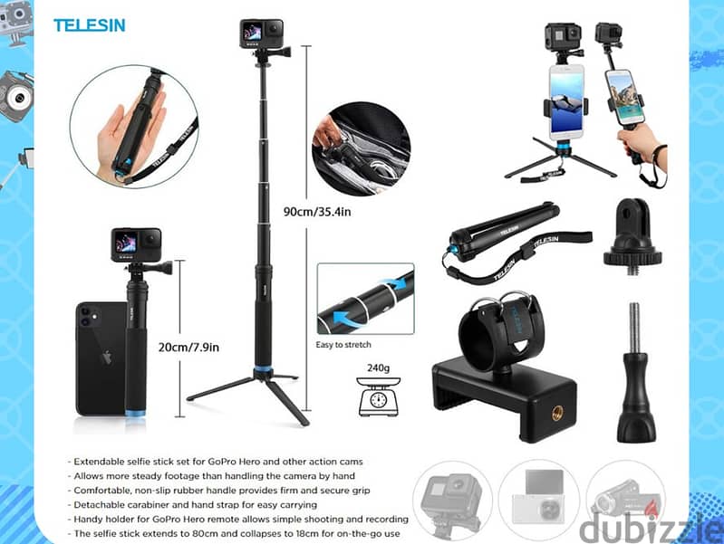 TELESIN Selfie stick For Action Camera 90CM (Brand-New) 0