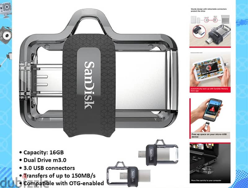 16GB SanDisk Flash Dual Drive Micro M3.0 - OGR |||Brand-New||| 0