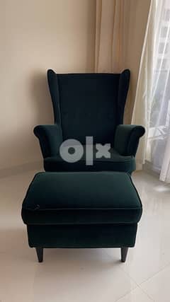 ikea wing chair and ottoman - excellent condition 0