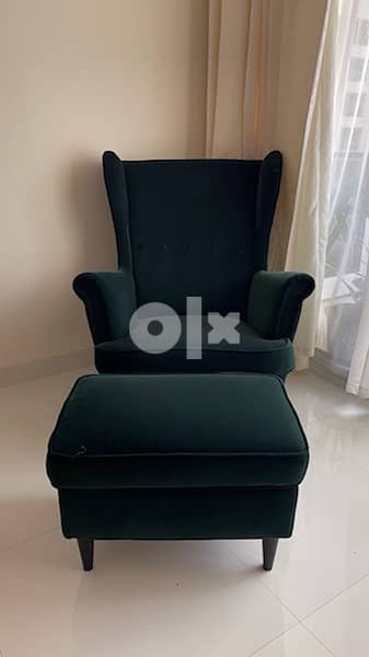 ikea wing chair and ottoman - excellent condition